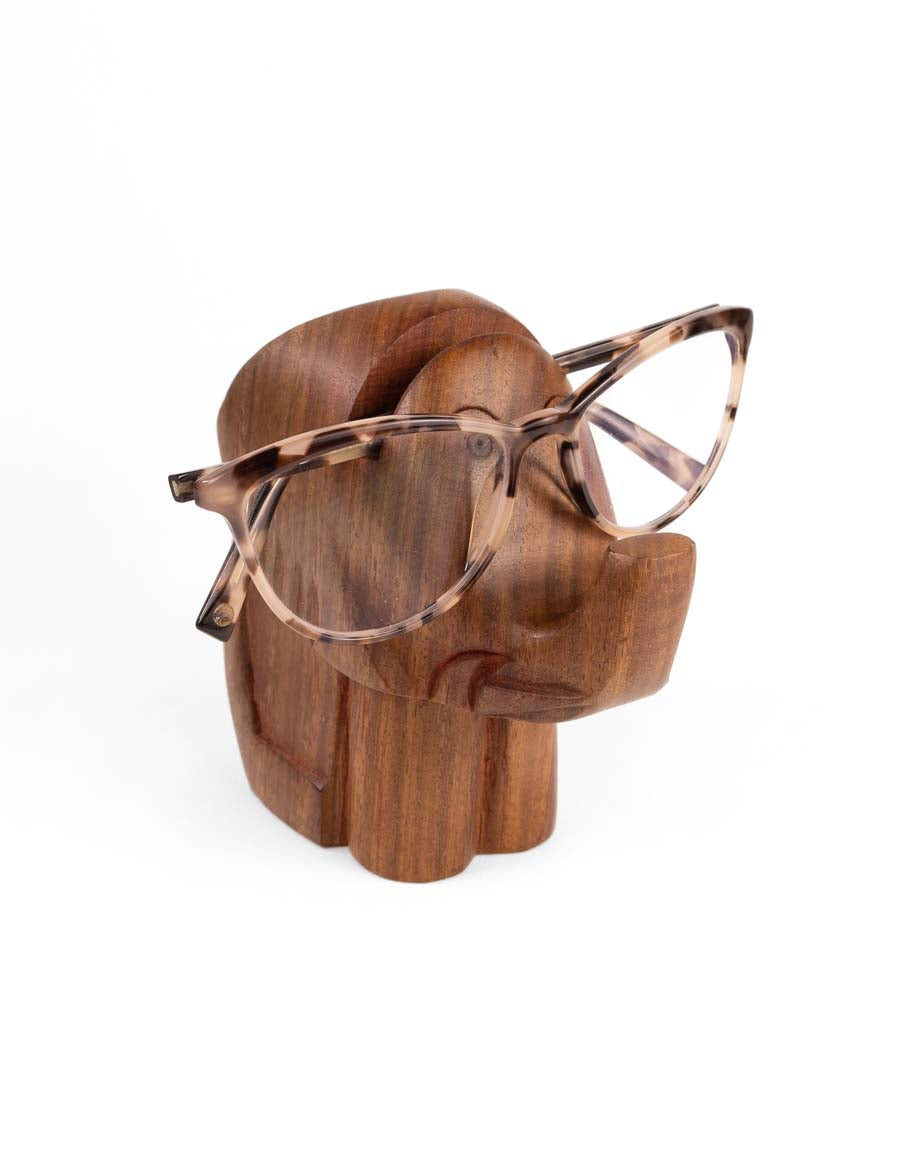 Elephant Eyeglass Holder Stand - Hand Carved Wood