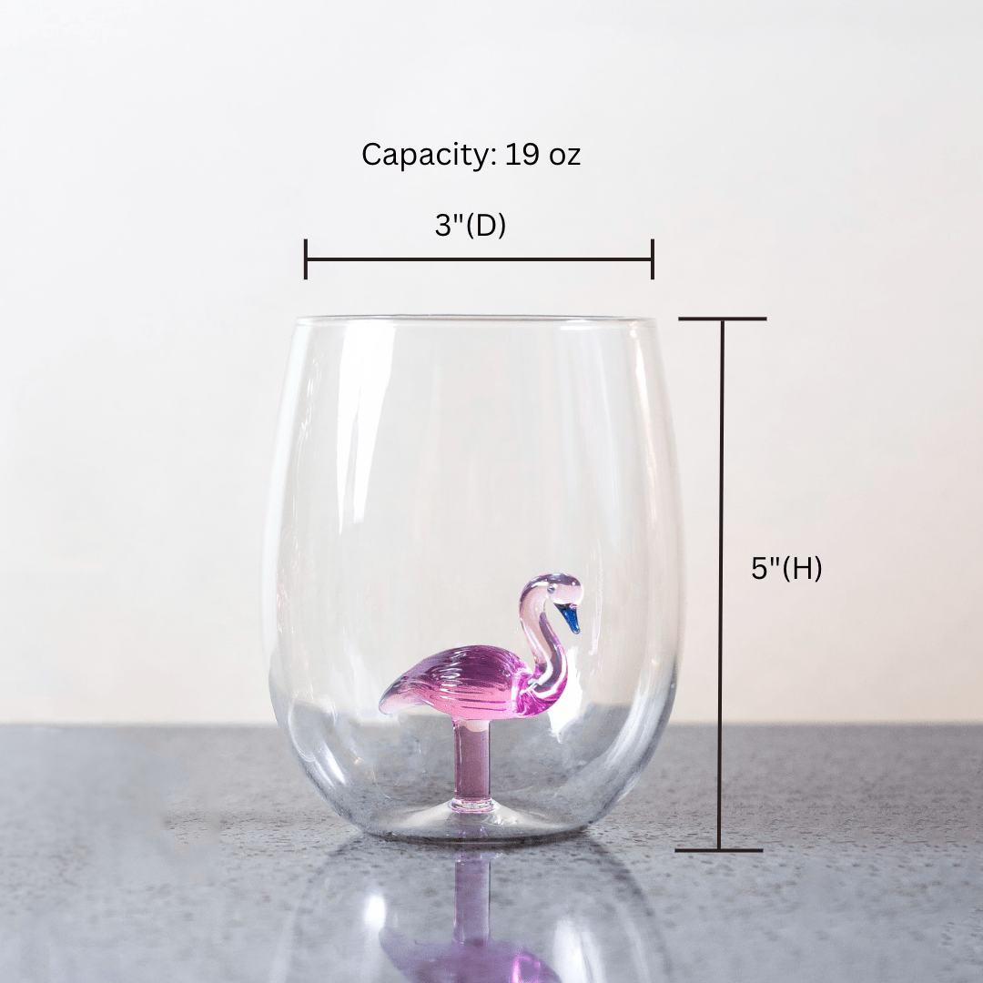 3D Flamingo Stemless Wine Glasses - Che Cose Belle