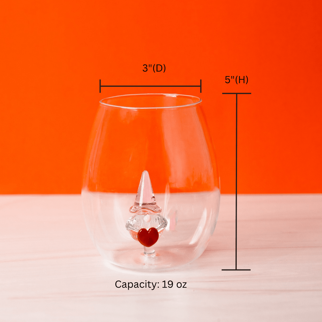 3D Gnome Heart Stemless Wine Glasses - Che Cose Belle