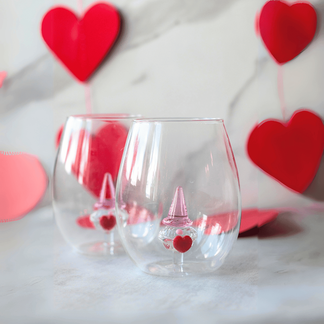 3D Gnome Heart Stemless Wine Glasses - Che Cose Belle