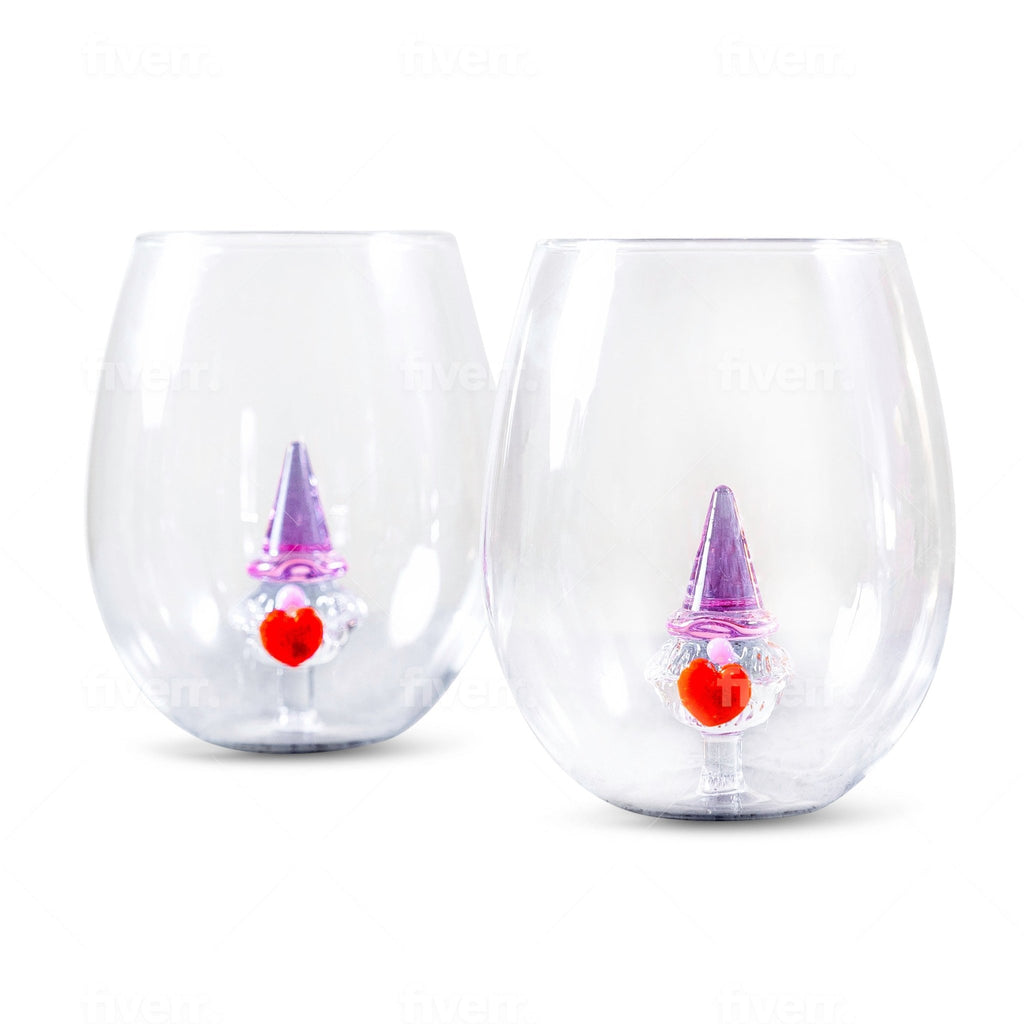 3D Gnome Heart Stemless Wine Glasses - Che Cose Belle