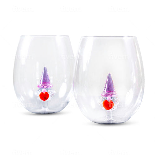 3D Gnome Heart Stemless Wine Glasses - Che Cose Belle