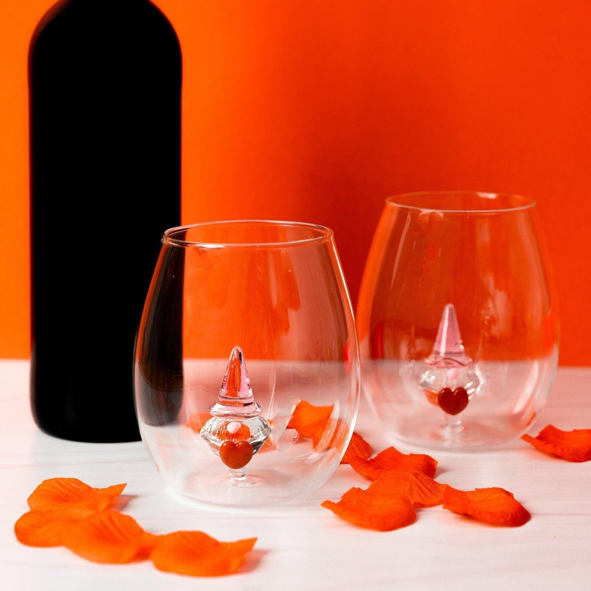 3D Gnome Heart Stemless Wine Glasses - Che Cose Belle