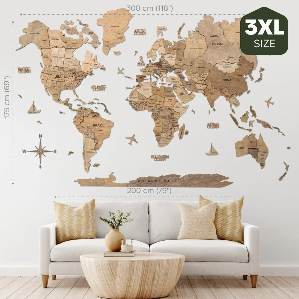 3D Wooden World Map Terra - Che Cose Belle