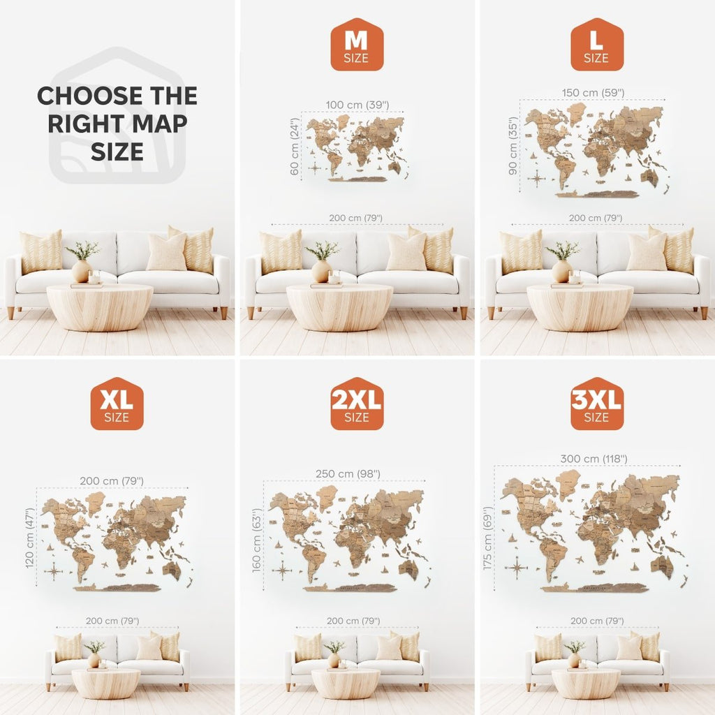 3D Wooden World Map Terra - Che Cose Belle