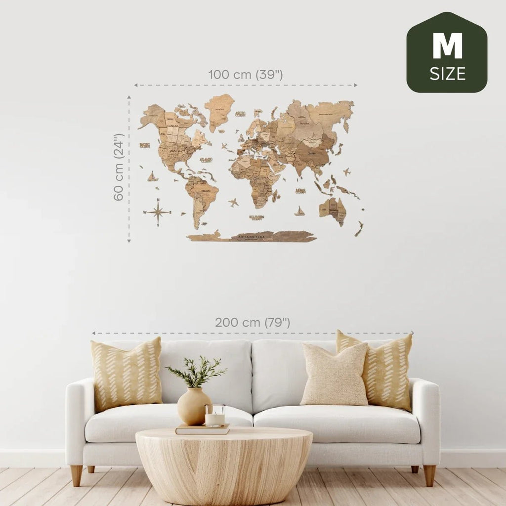3D Wooden World Map Terra - Che Cose Belle