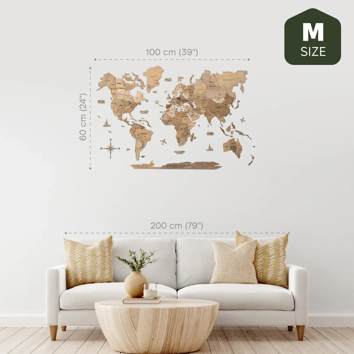 3D Wooden World Map Terra - Che Cose Belle