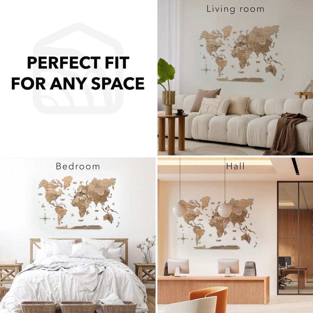3D Wooden World Map Terra - Che Cose Belle