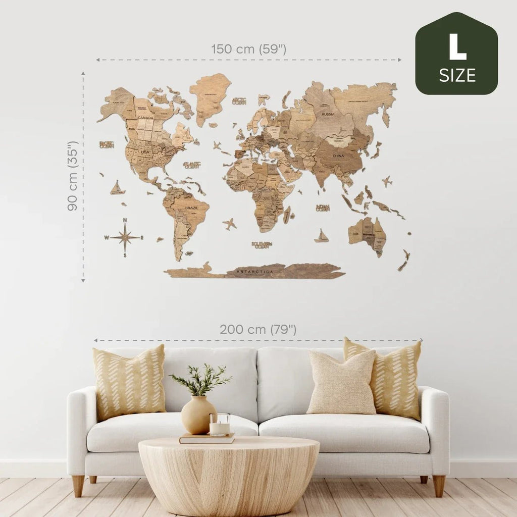 3D Wooden World Map Terra - Che Cose Belle
