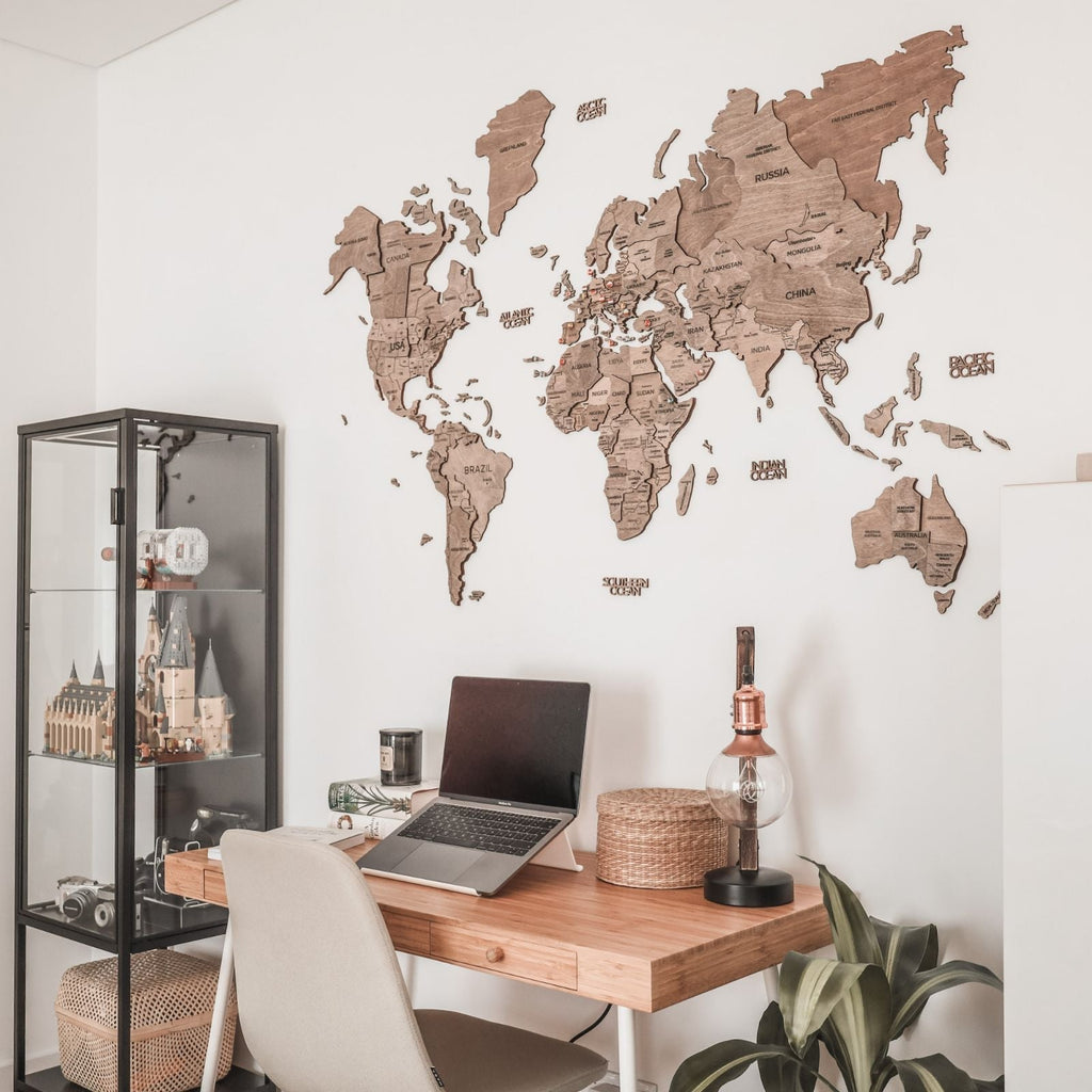 3D Wooden World Map Terra - Che Cose Belle