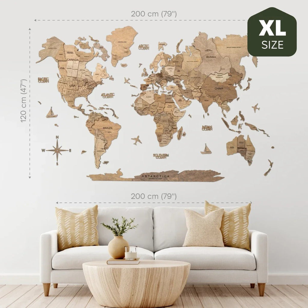 3D Wooden World Map Terra - Che Cose Belle