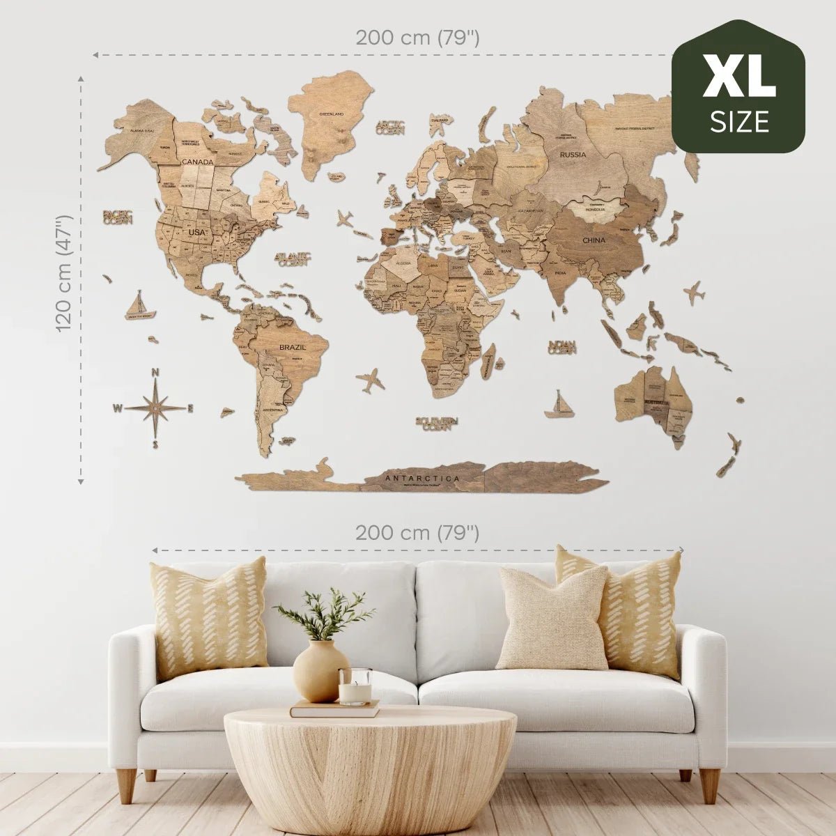 3D Wooden World Map Terra - Che Cose Belle
