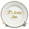 3dRose Alexis Design - Holidays Thanksgiving - It is Turkey time Yellow Text. Image of Golden foil - Plates - Che Cose Belle