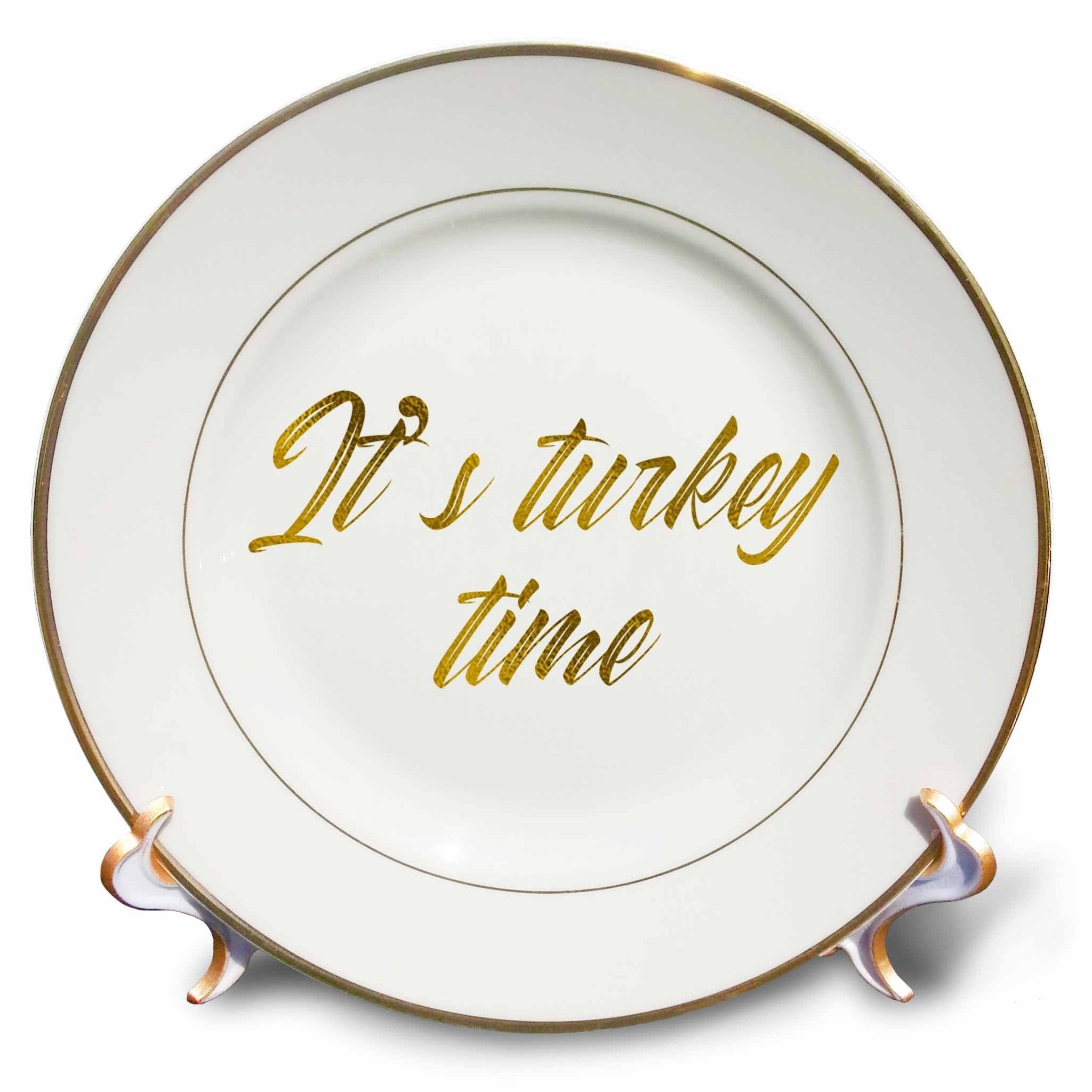3dRose Alexis Design - Holidays Thanksgiving - It is Turkey time Yellow Text. Image of Golden foil - Plates - Che Cose Belle