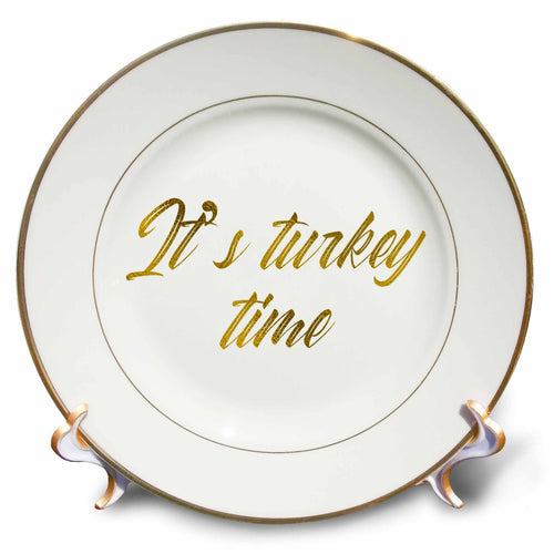 3dRose Alexis Design - Holidays Thanksgiving - It is Turkey time Yellow Text. Image of Golden foil - Plates - Che Cose Belle