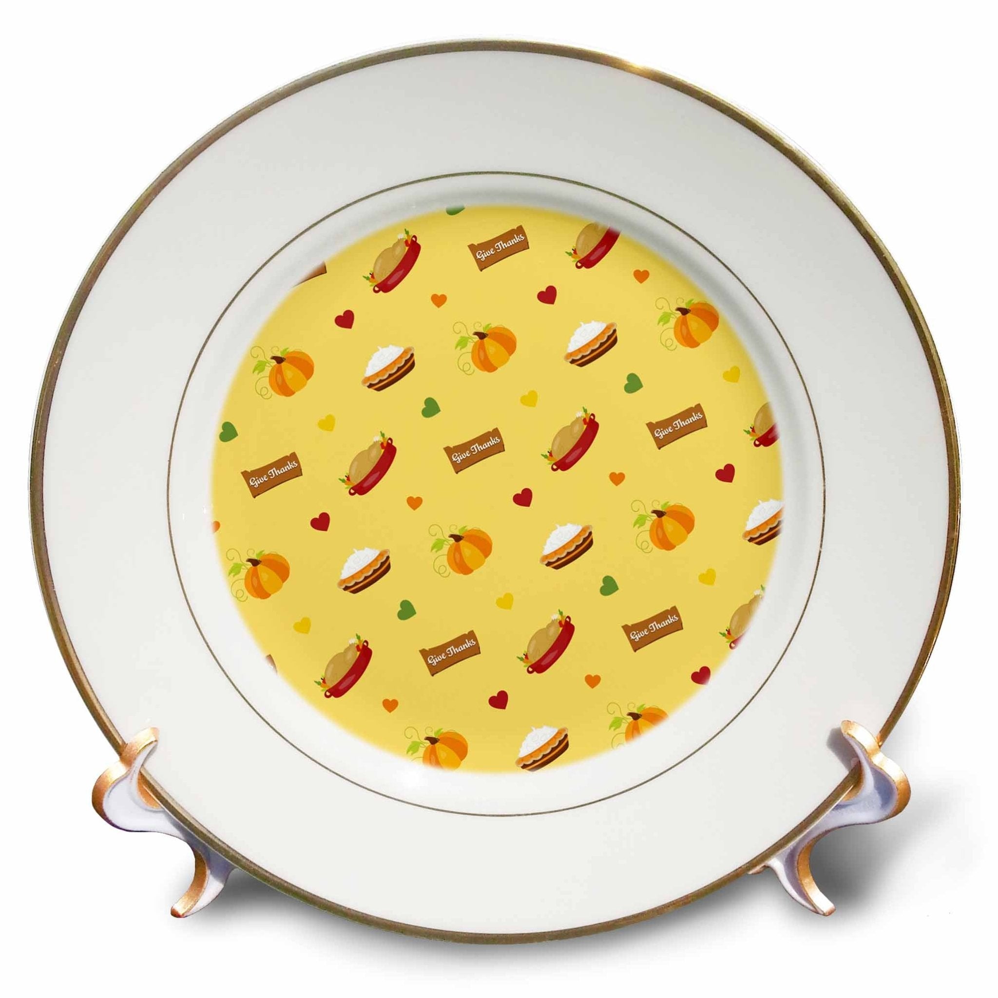 3dRose Cute Thanksgiving Dinner Pie, Turkey, Pumpkins Pattern - Plates (cp-370176) - Che Cose Belle