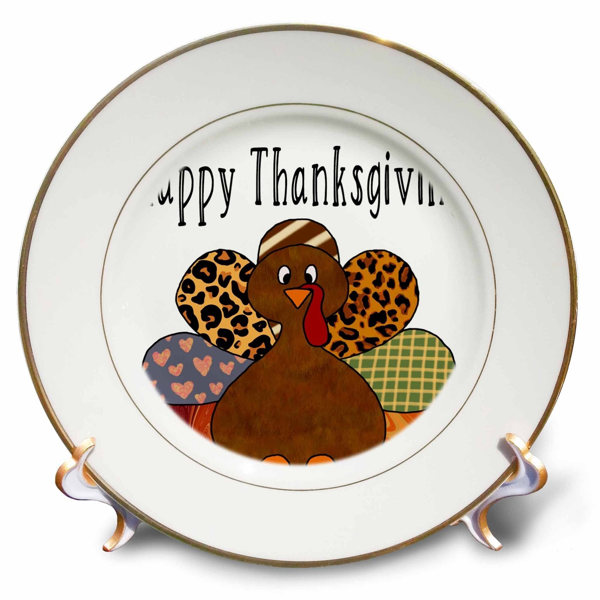 3dRose Happy Thanksgiving With A Cute Stylish Patterned Turkey - Plates (cp-369949) - Che Cose Belle