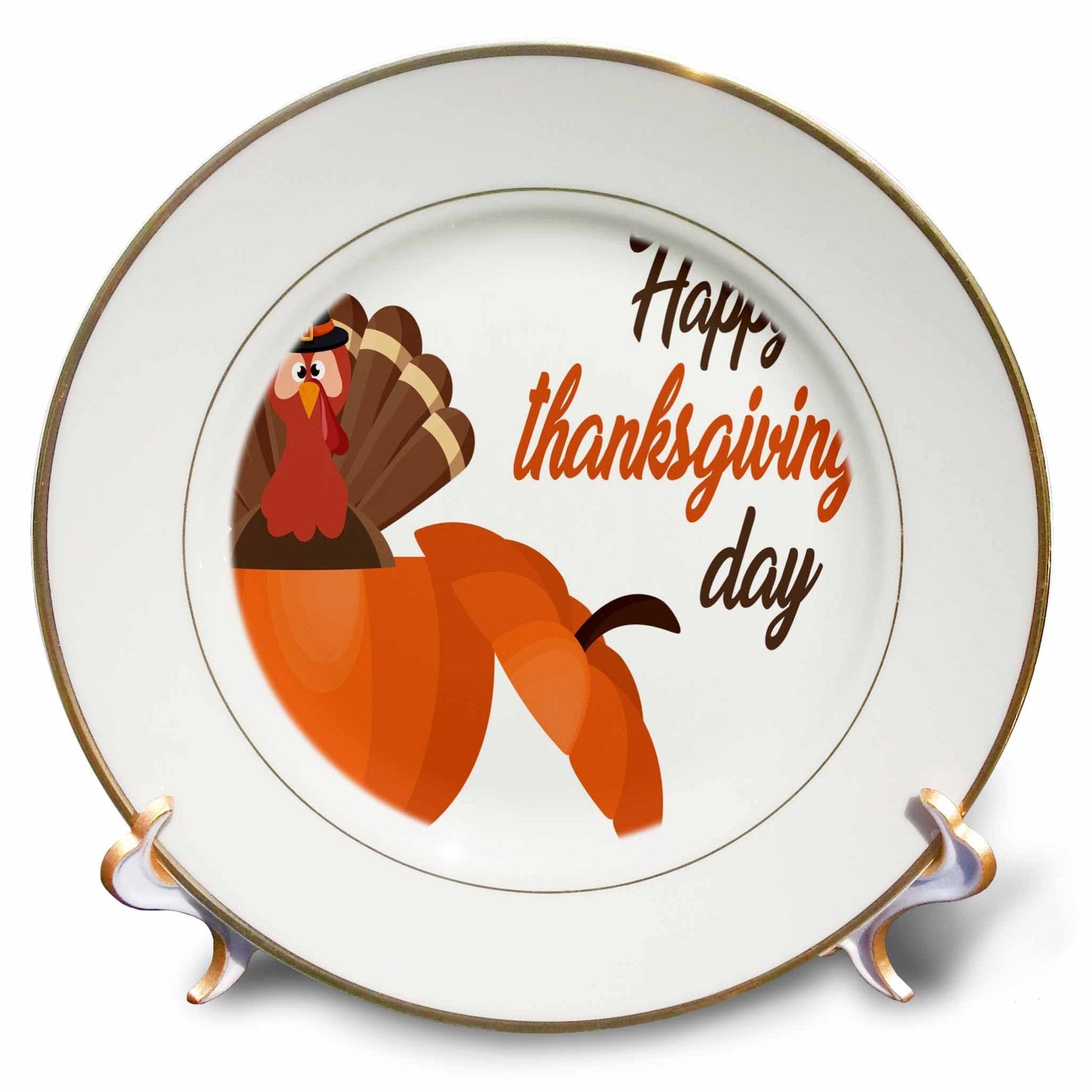 3dRose Happy Thanksgiving With A Turkey In A Pumpkin - Plates (cp-369941) - Che Cose Belle