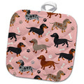 3dRose Janna Salak Designs Dogs - Cute Dachshund Pattern Pink Weiner Dog - Potholders (phl_283604) - Che Cose Belle