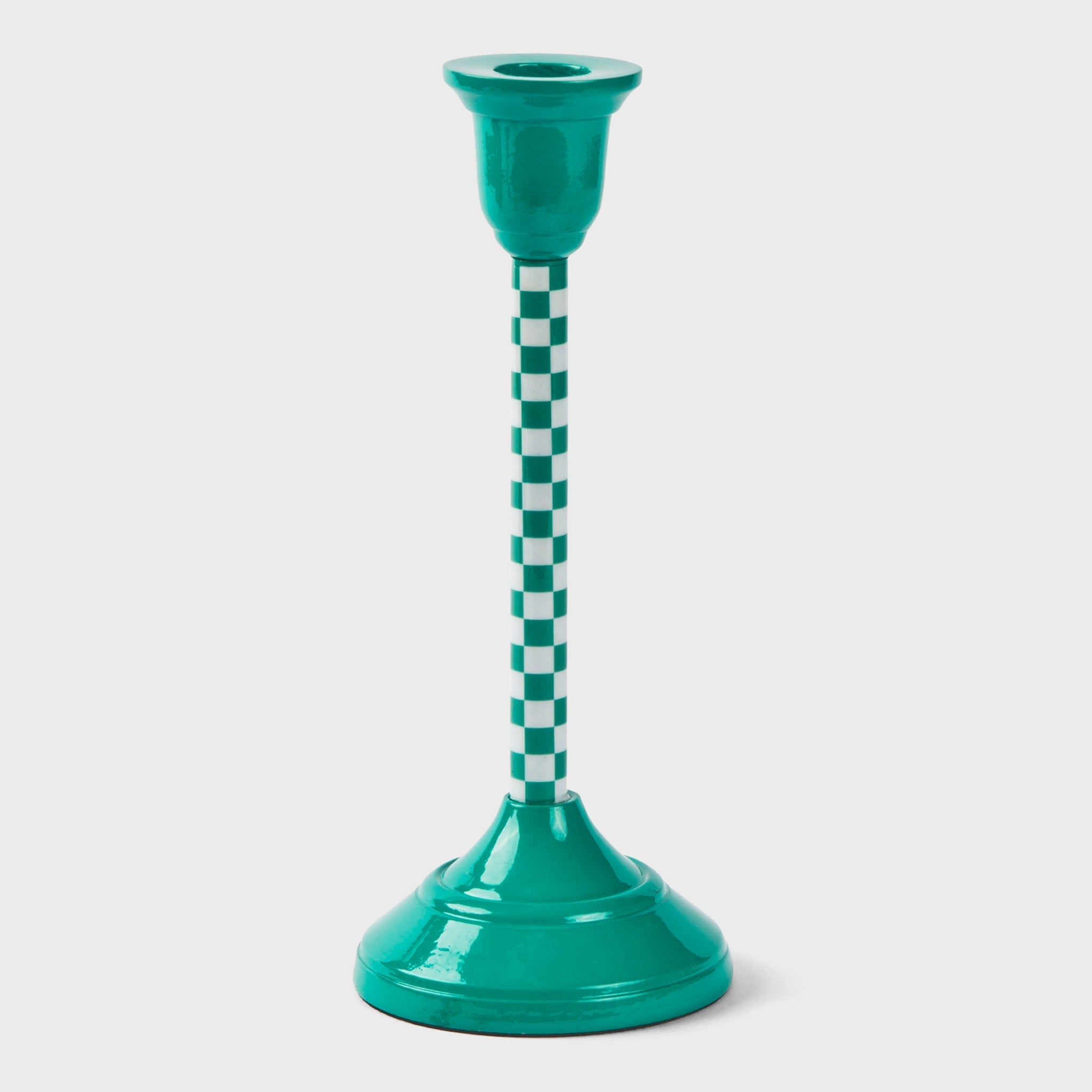 Jade Mint Checkered Candlestick Holder