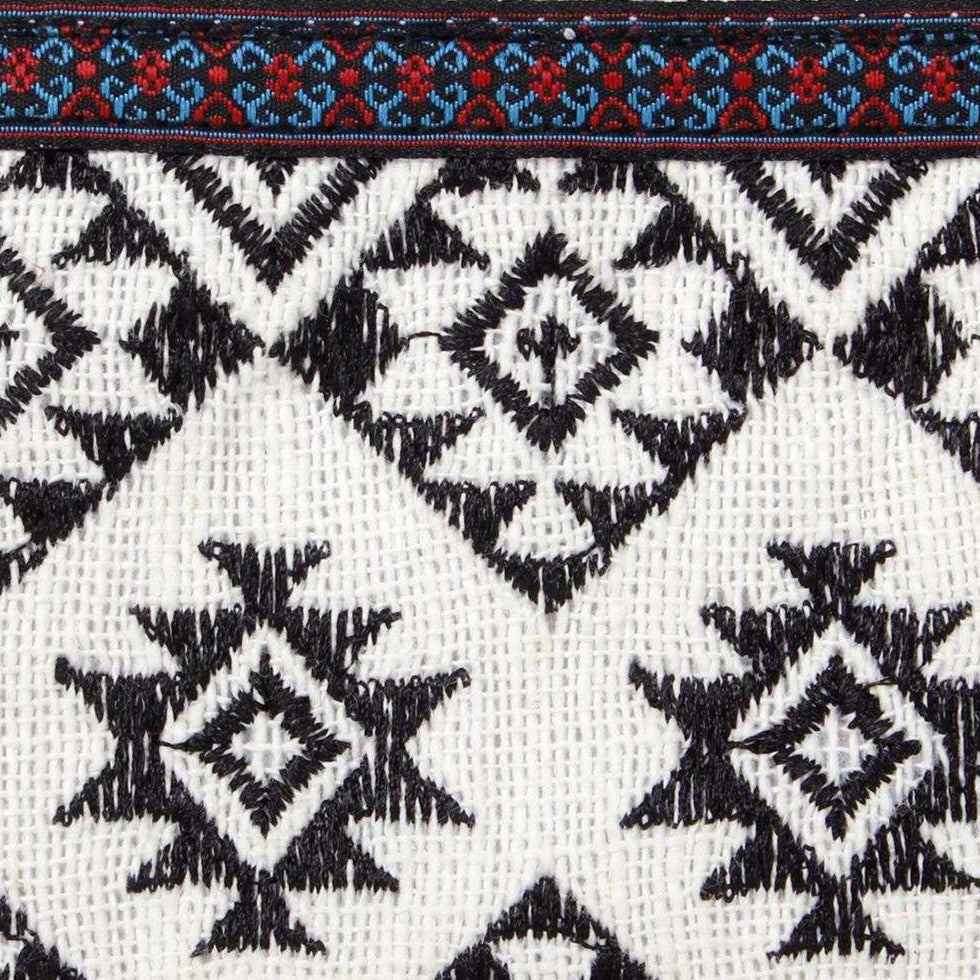 Geometric Embroidered Wristlet Bag with Leather Strap – Thailand