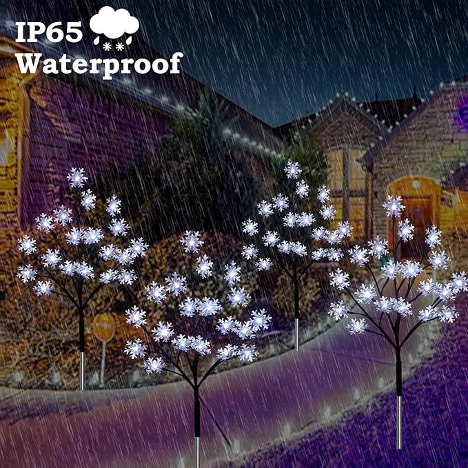 4 - Pack 80LED Solar Snowflake Stake Lights - 8 Modes, Waterproof Outdoor Christmas Decorations for Garden, Yard, Pathway, Walkway - Che Cose Belle