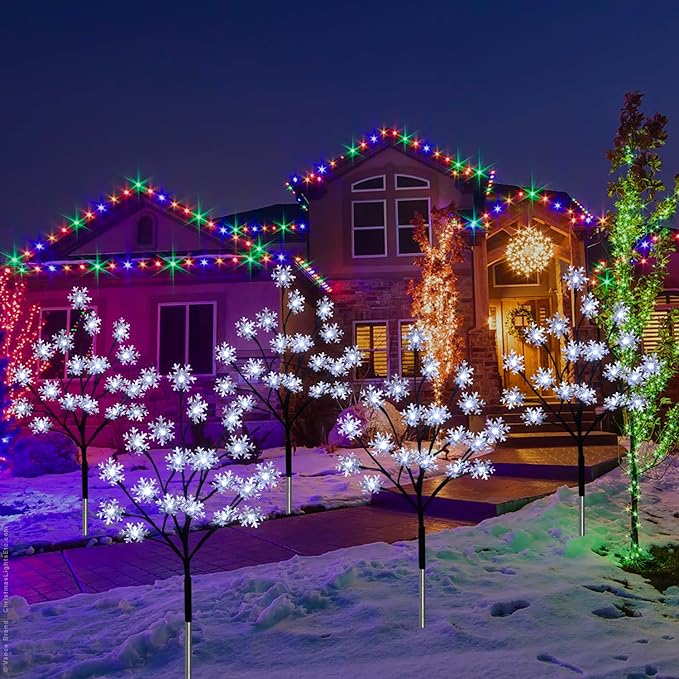 4 - Pack 80LED Solar Snowflake Stake Lights - 8 Modes, Waterproof Outdoor Christmas Decorations for Garden, Yard, Pathway, Walkway - Che Cose Belle