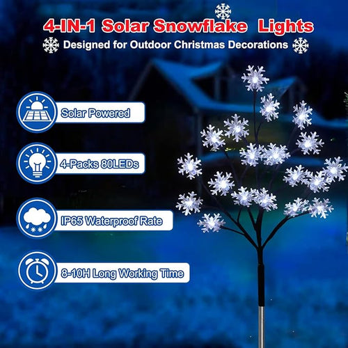4 - Pack 80LED Solar Snowflake Stake Lights - 8 Modes, Waterproof Outdoor Christmas Decorations for Garden, Yard, Pathway, Walkway - Che Cose Belle