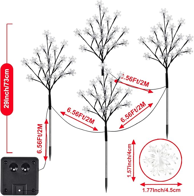 4 - Pack 80LED Solar Snowflake Stake Lights - 8 Modes, Waterproof Outdoor Christmas Decorations for Garden, Yard, Pathway, Walkway - Che Cose Belle