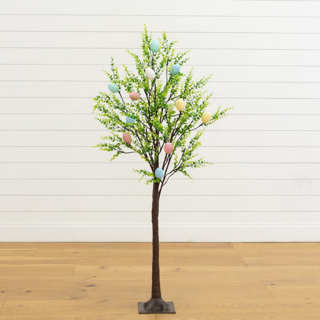 4' Pre-Lit Artificial Easter Egg Twig Tree with Greens and 48 Warm White LED Lights - Che Cose Belle