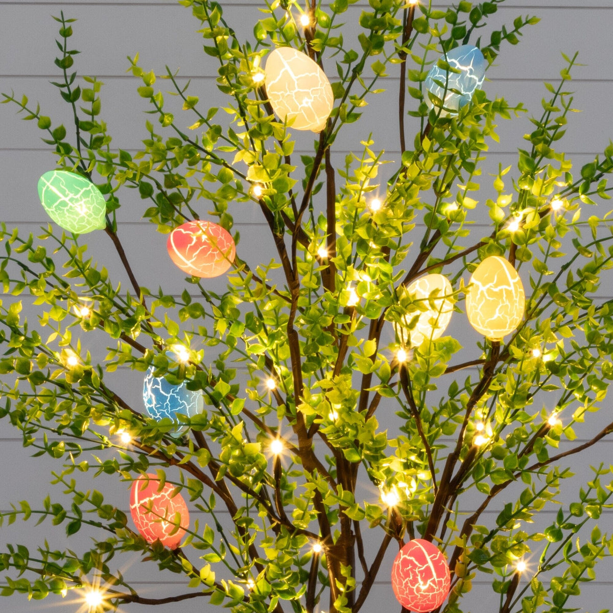 4' Pre-Lit Artificial Easter Egg Twig Tree with Greens and 48 Warm White LED Lights - Che Cose Belle