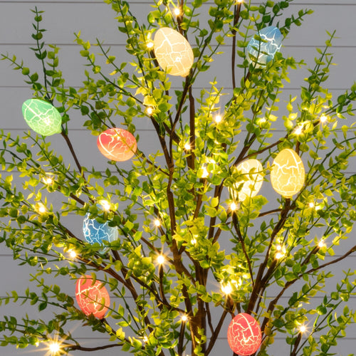 4' Pre-Lit Artificial Easter Egg Twig Tree with Greens and 48 Warm White LED Lights - Che Cose Belle