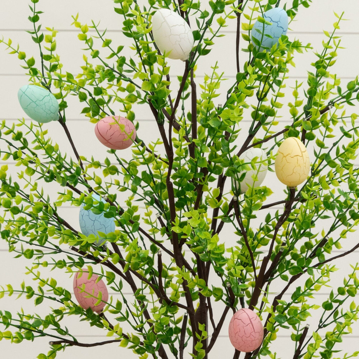 4' Pre-Lit Artificial Easter Egg Twig Tree with Greens and 48 Warm White LED Lights - Che Cose Belle
