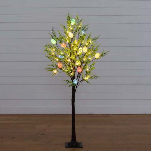 4' Pre-Lit Artificial Easter Egg Twig Tree with Greens and 48 Warm White LED Lights - Che Cose Belle