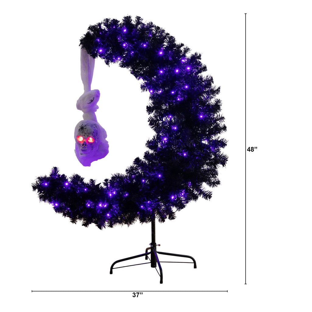 4' Pre-Lit Artificial Halloween Black Moon & Skull Tree with 250 Orange & Purple LED Lights - Che Cose Belle