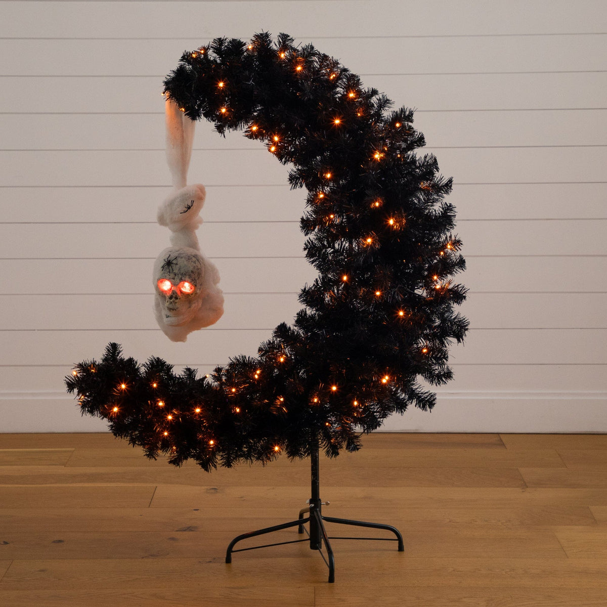 4' Pre-Lit Artificial Halloween Black Moon & Skull Tree with 250 Orange & Purple LED Lights - Che Cose Belle