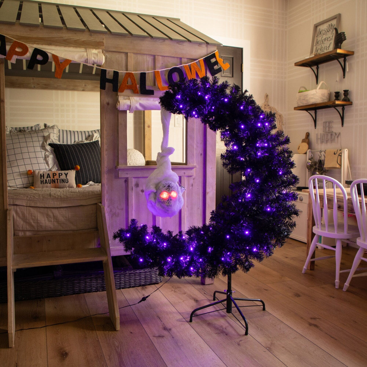 4' Pre-Lit Artificial Halloween Black Moon & Skull Tree with 250 Orange & Purple LED Lights - Che Cose Belle