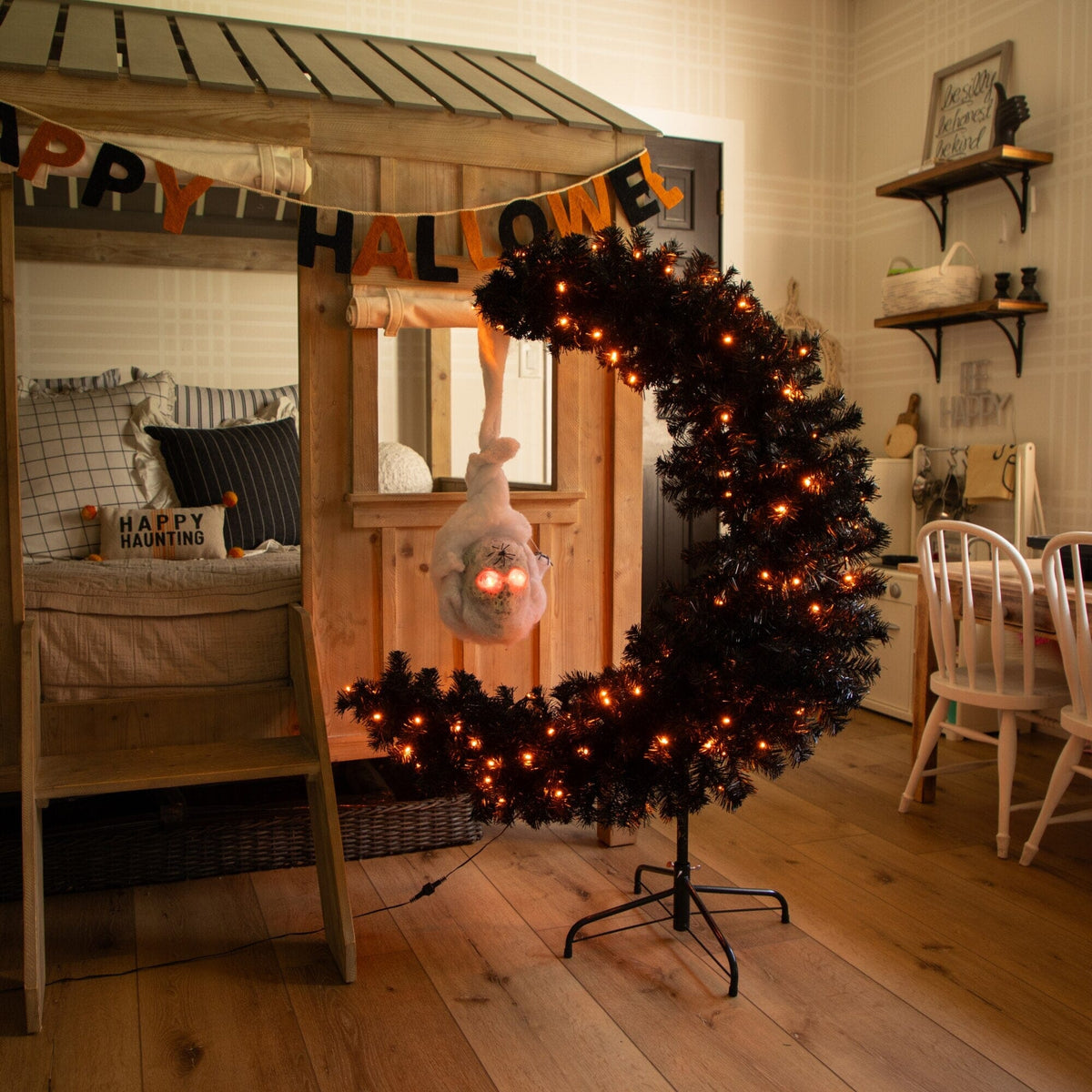4' Pre-Lit Artificial Halloween Black Moon & Skull Tree with 250 Orange & Purple LED Lights - Che Cose Belle