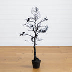 4' Pre-Lit Artificial Halloween Black Spooky Twig Tree with Bats and 120 Orange & Purple LED Lights - Che Cose Belle