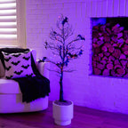 4' Pre-Lit Artificial Halloween Black Spooky Twig Tree with Bats and 120 Orange & Purple LED Lights - Che Cose Belle
