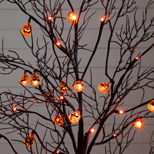 4' Pre-Lit Artificial Halloween Black Twig Tree with 24 Orange LED Pumpkin Shaped Lights - Che Cose Belle