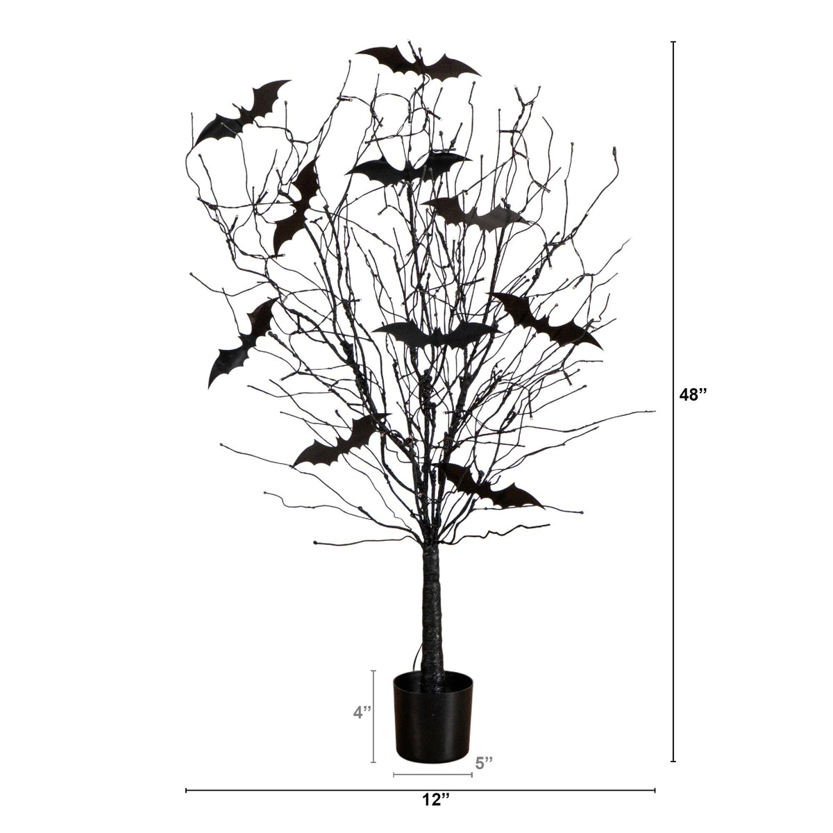 4' Pre-Lit Artificial Halloween Black Twig Tree with Bats and 50 Orange LED Lights - Che Cose Belle