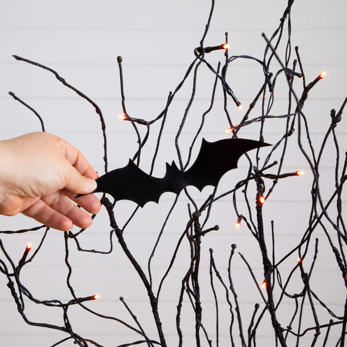 4' Pre-Lit Artificial Halloween Black Twig Tree with Bats and 50 Orange LED Lights - Che Cose Belle