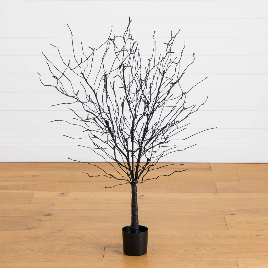 4' Pre-Lit Artificial Halloween Black Twig Tree with Bats and 50 Orange LED Lights - Che Cose Belle