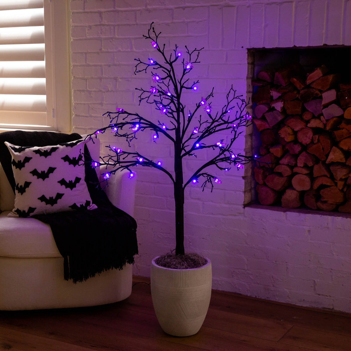 4' Pre-Lit Artificial Halloween Spider Twig Tree with 48 Purple LED Lights - Che Cose Belle