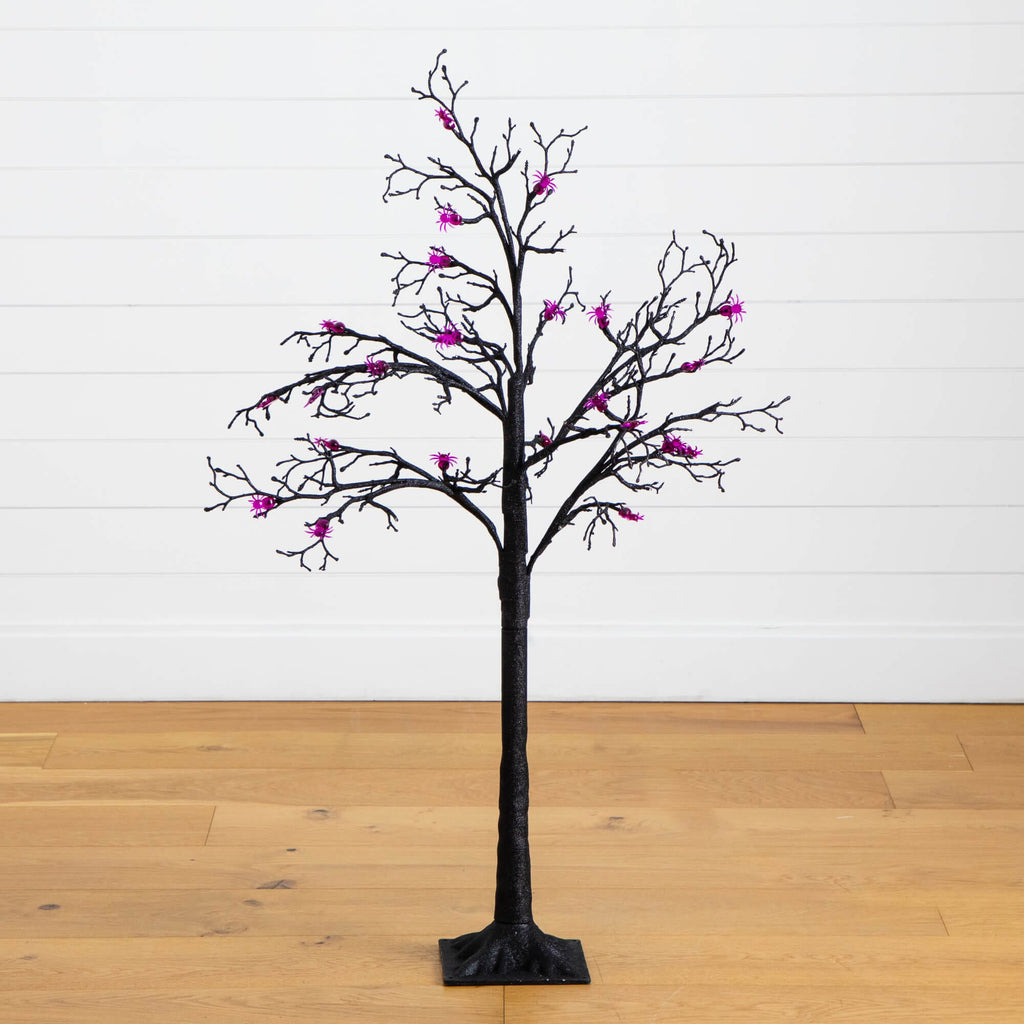 4' Pre-Lit Artificial Halloween Spider Twig Tree with 48 Purple LED Lights - Che Cose Belle