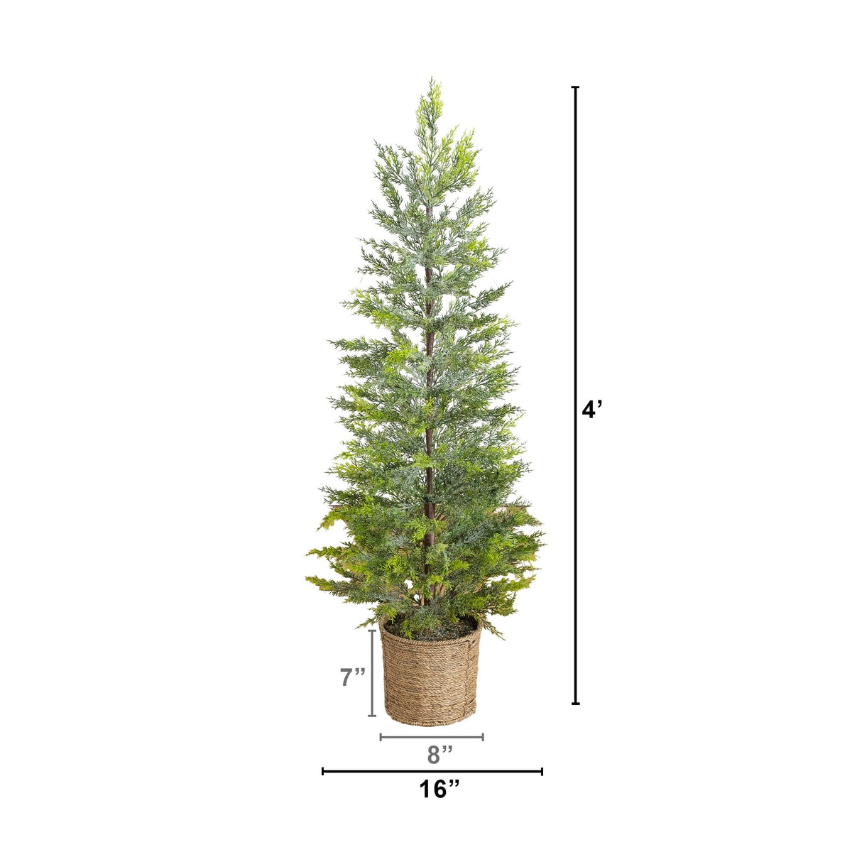 4’ Pre-Lit Artificial Snowed Cypress Christmas Tree with 120 LED Lights in Hyacinth Basket - Che Cose Belle