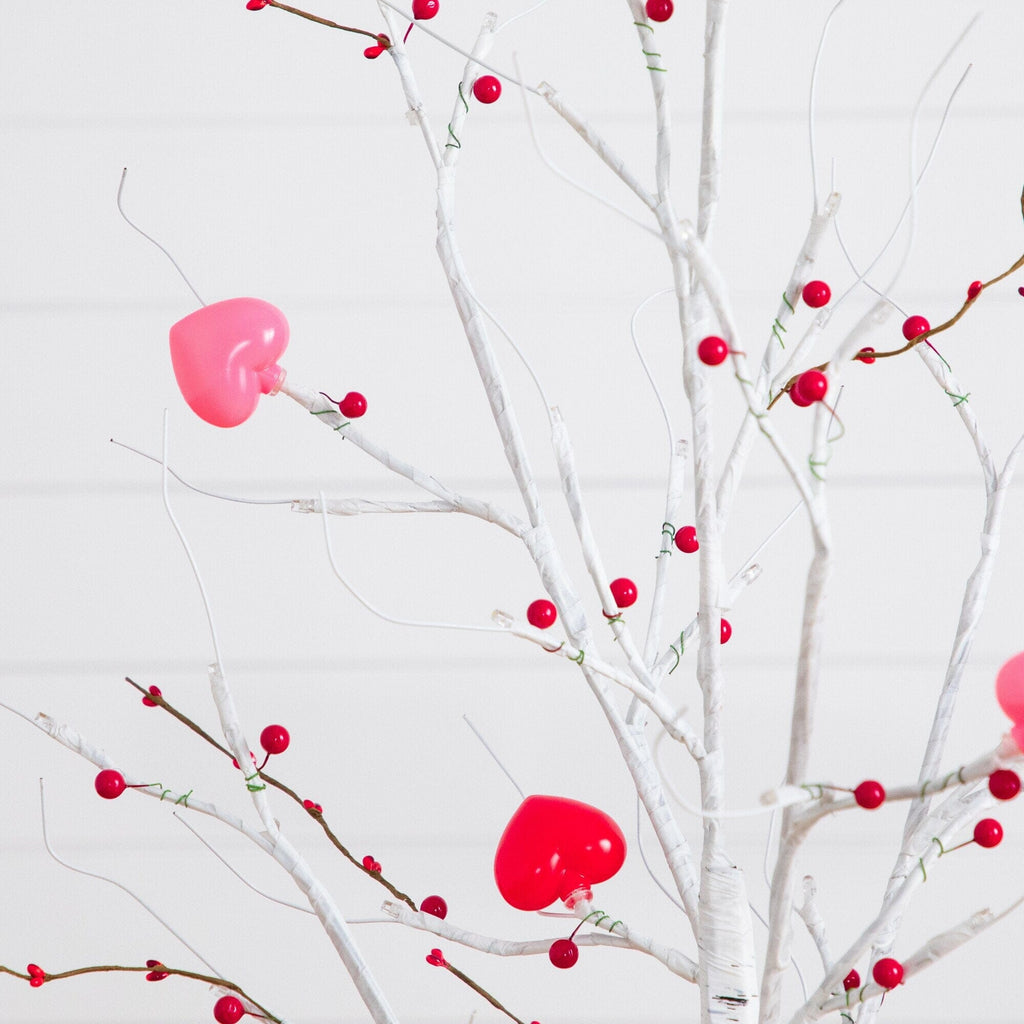 4' Pre-Lit Artificial Valentine's Day Twig Tree with 48 Heart Shaped LED Lights and Red Berries - Che Cose Belle
