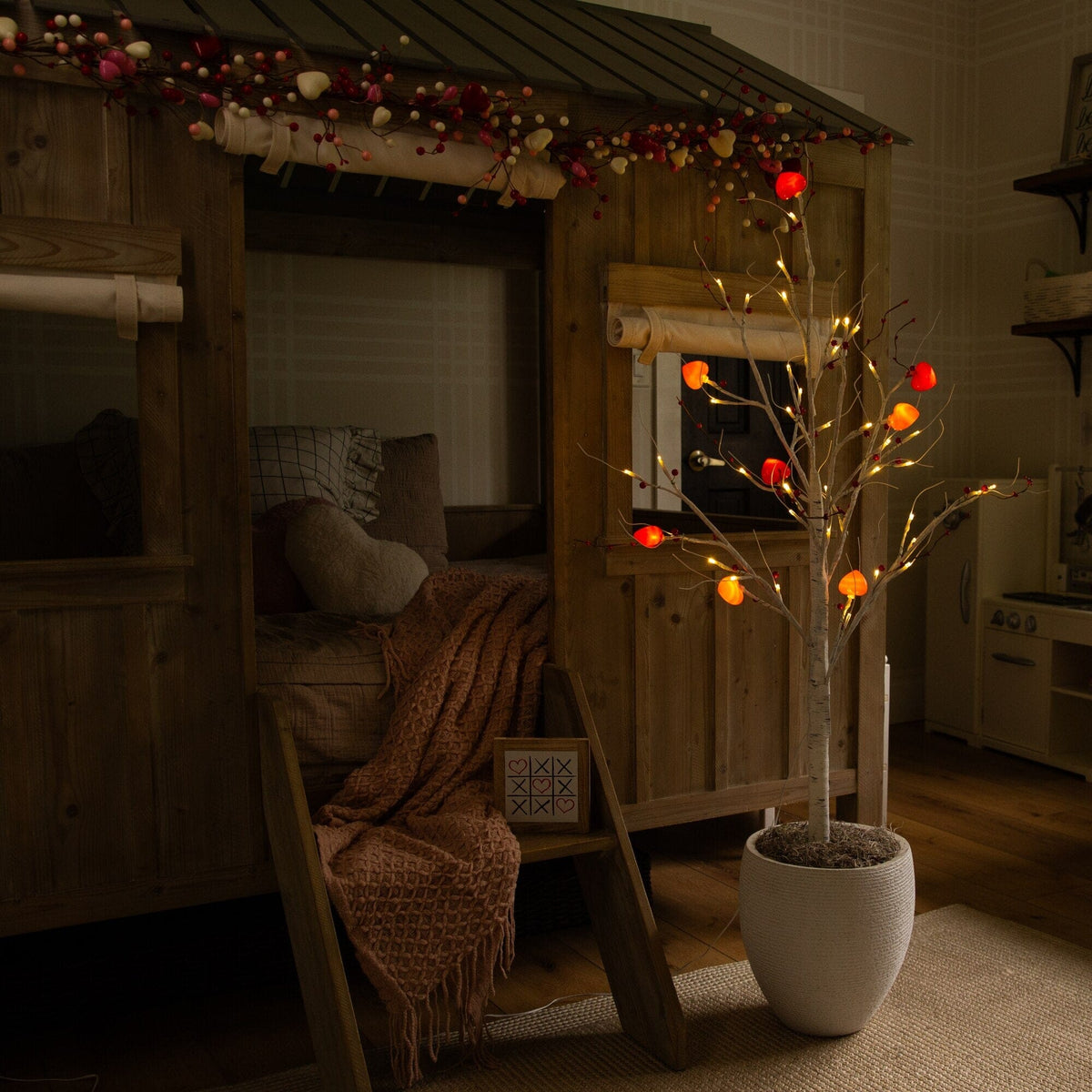 4' Pre-Lit Artificial Valentine's Day Twig Tree with 48 Heart Shaped LED Lights and Red Berries - Che Cose Belle