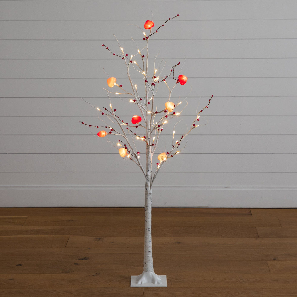 4' Pre-Lit Artificial Valentine's Day Twig Tree with 48 Heart Shaped LED Lights and Red Berries - Che Cose Belle